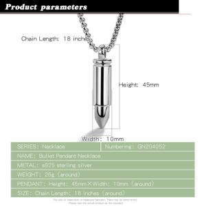 Dankadi Men & Women 925 Sterling Silver Bullet Pendant Can Be Opened for Memorial Necklace -Cremation Urn -Ashes Pendant Box Chain 18 "20" 22 "24" 26 "28" Jewelry Keepsakes (A style, 28)