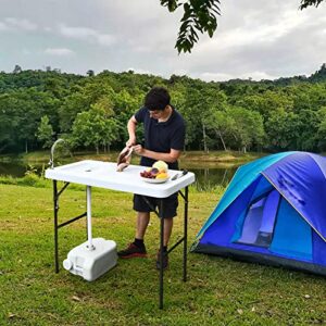 PETSITE Fish Cleaning Table, Portable Camping Sink with Faucet, Outdoor Picnic Foldable Washing Table, White