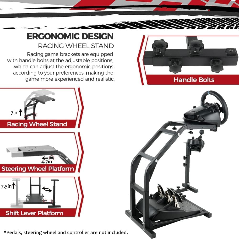 Marada Racing Steering Wheel Stand Adjustable Fit for Logitech Thrustmaster G29 G920 G923 T248 T300 T300RS TX F458 T500 Racing Simulator Cockpit Sim Racing Stand, Shifter Wheel and Pedal Not Included