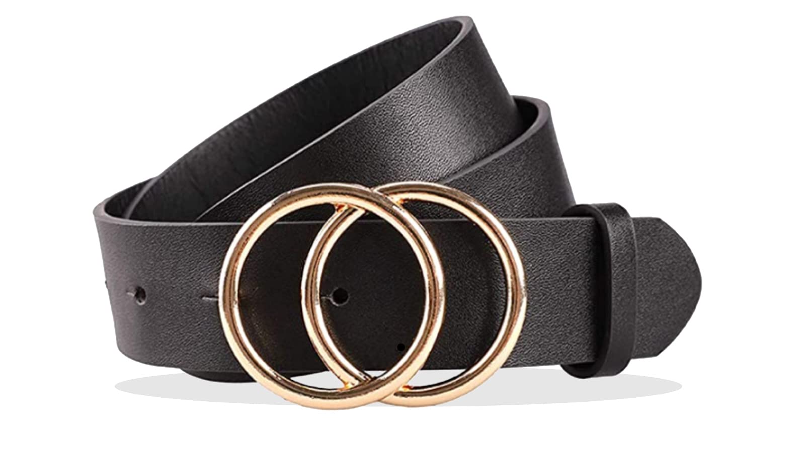 Patrica Fiore Fashion Leather Belt For Women - Design in Italy Double Buckle Belt Leather(M), Black