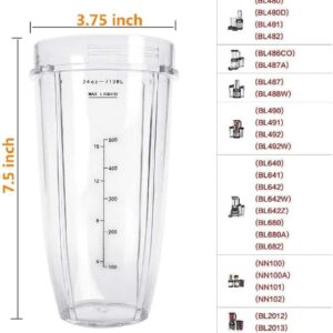 Weierken 24oz Cups Compatible with Nutri Ninja Auto IQ Series Blender, Pro Replacement Parts with 2 Type Lids, 7 Fins Extractor Blade, Compatible for BL450-30, BL456-30, BL481-30,BL487, NN100 etc