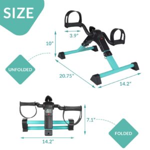 MEETWARM Pedal Exerciser Under Desk Exercise Peddler Arm Leg Folding Mini Stationary Peddler Bike with LCD Display Portable Bicycle Exerciser Machine for Seniors (Teal)