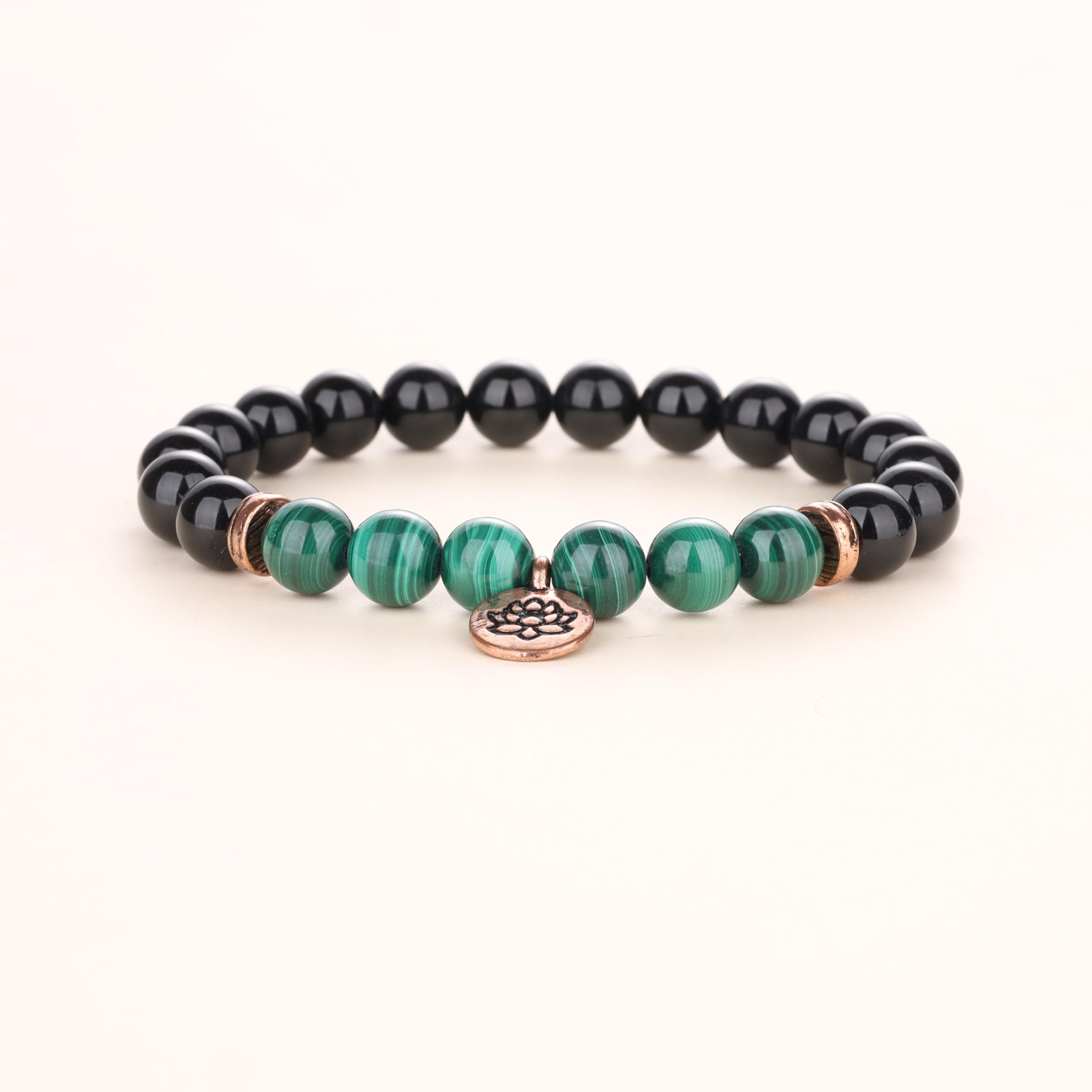 COAI Lotus Charm Black Tourmaline Malachite Stone Bracelet for Women