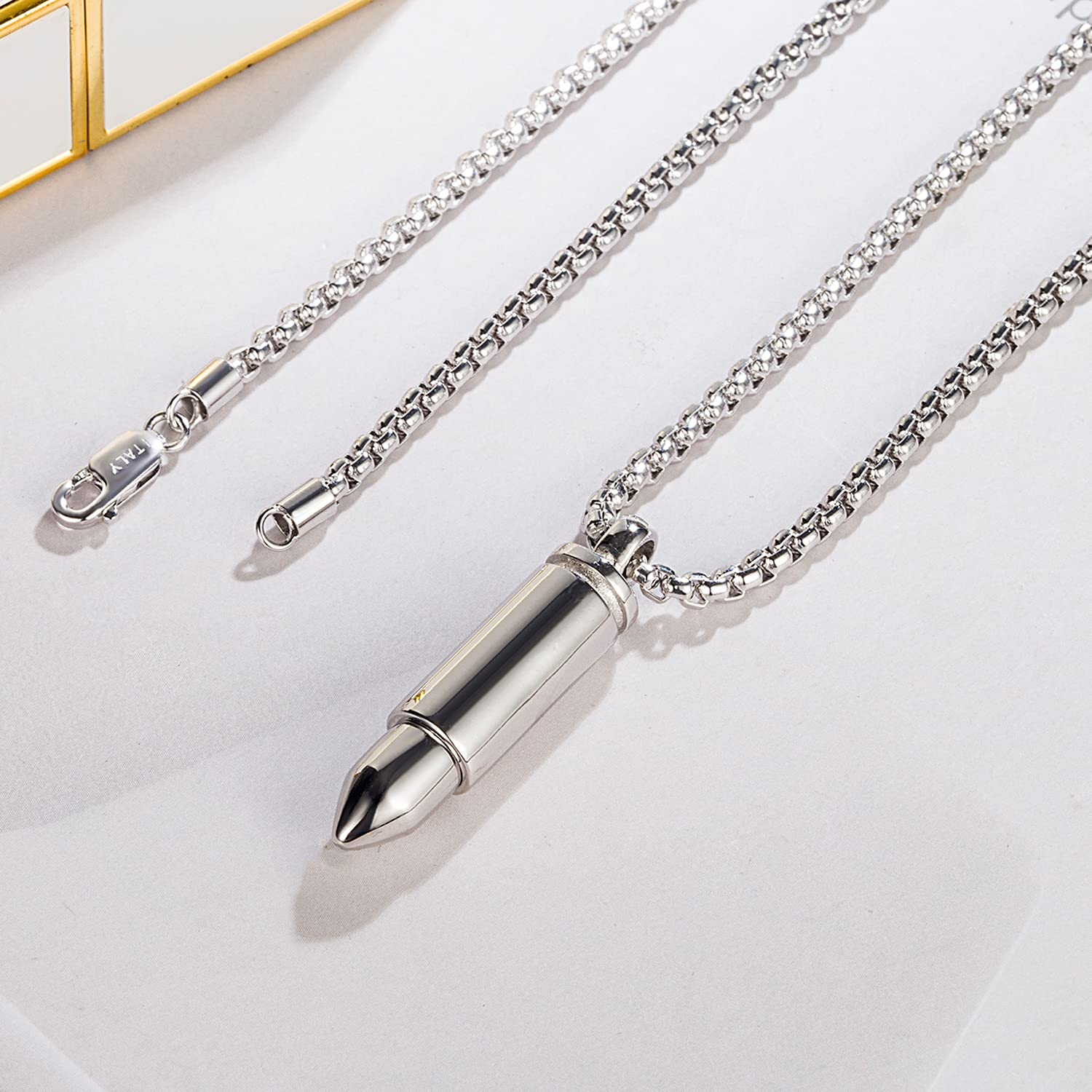 Dankadi Men & Women 925 Sterling Silver Bullet Pendant Can Be Opened for Memorial Necklace -Cremation Urn -Ashes Pendant Box Chain 18 "20" 22 "24" 26 "28" Jewelry Keepsakes (A style, 28)