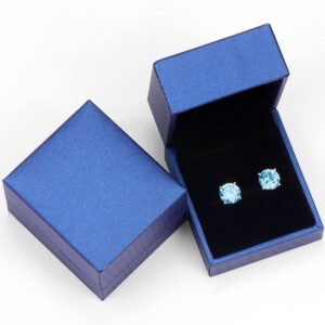 925 Sterling Silver Round-Cut Blue Cubic Zirconia Stud Earrings 3mm-8mm Options, Simulated Diamond CZ Studs Hypoallergenic Jewelry (3mm)