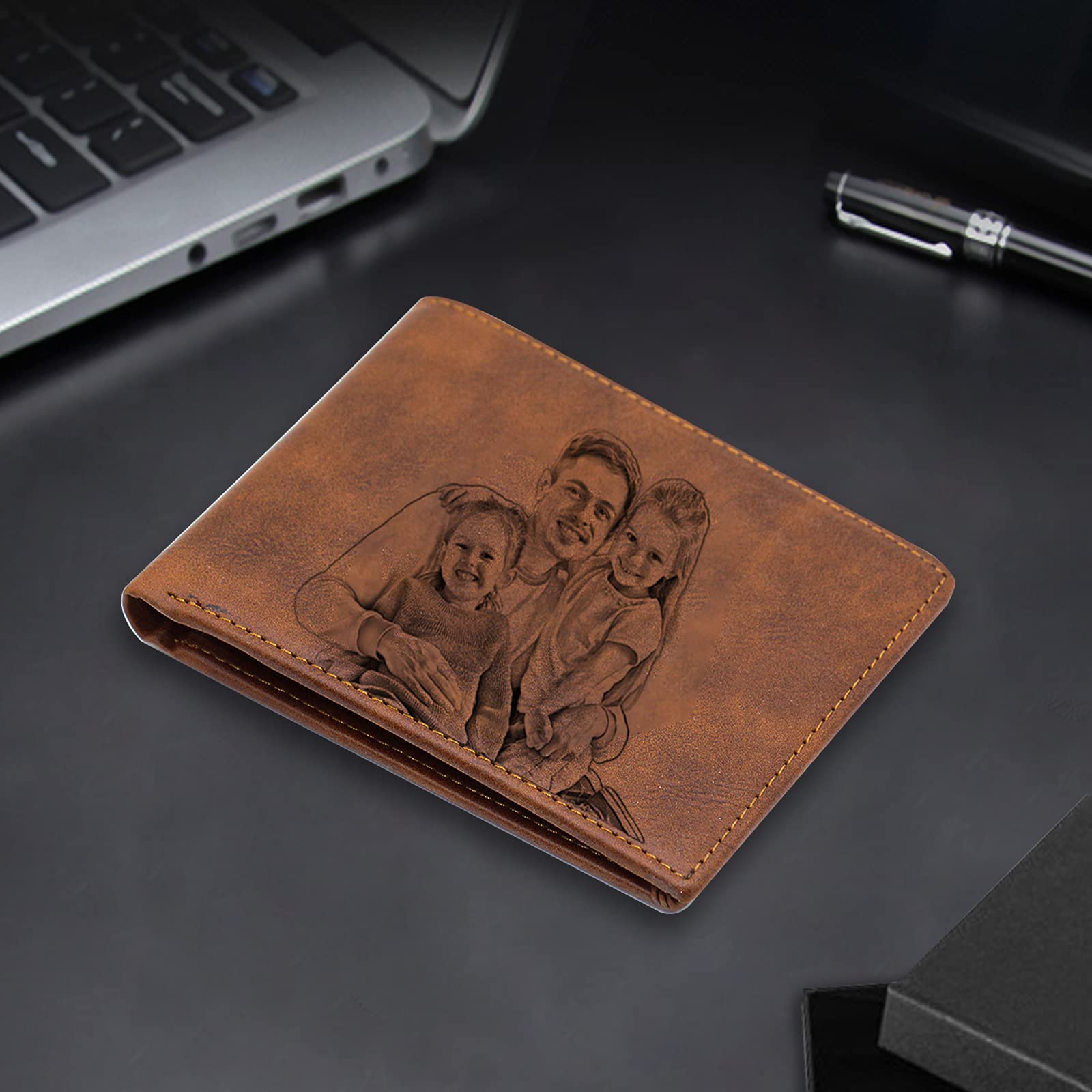 SeeWeLove Custom Wallets for Men Personalized Photo Wallet Engraved Wallet with Picture Customized Gift for Him Boyfriend Dad Father Husband, Slim Bifold Wallet