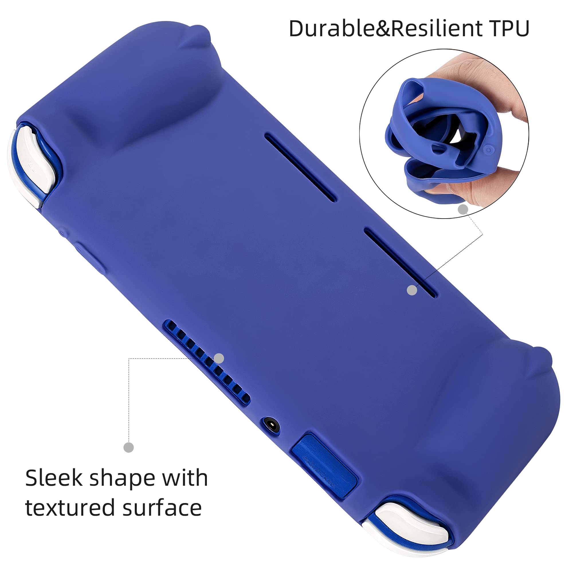 Protective Case for Nintendo Switch Lite, Soft Grip Case Cover with Comfort Ergonomic Handles for Nintendo Switch Lite 2019 [Self Stand][4 Thumb Stick Caps] (Silicone-Blue)