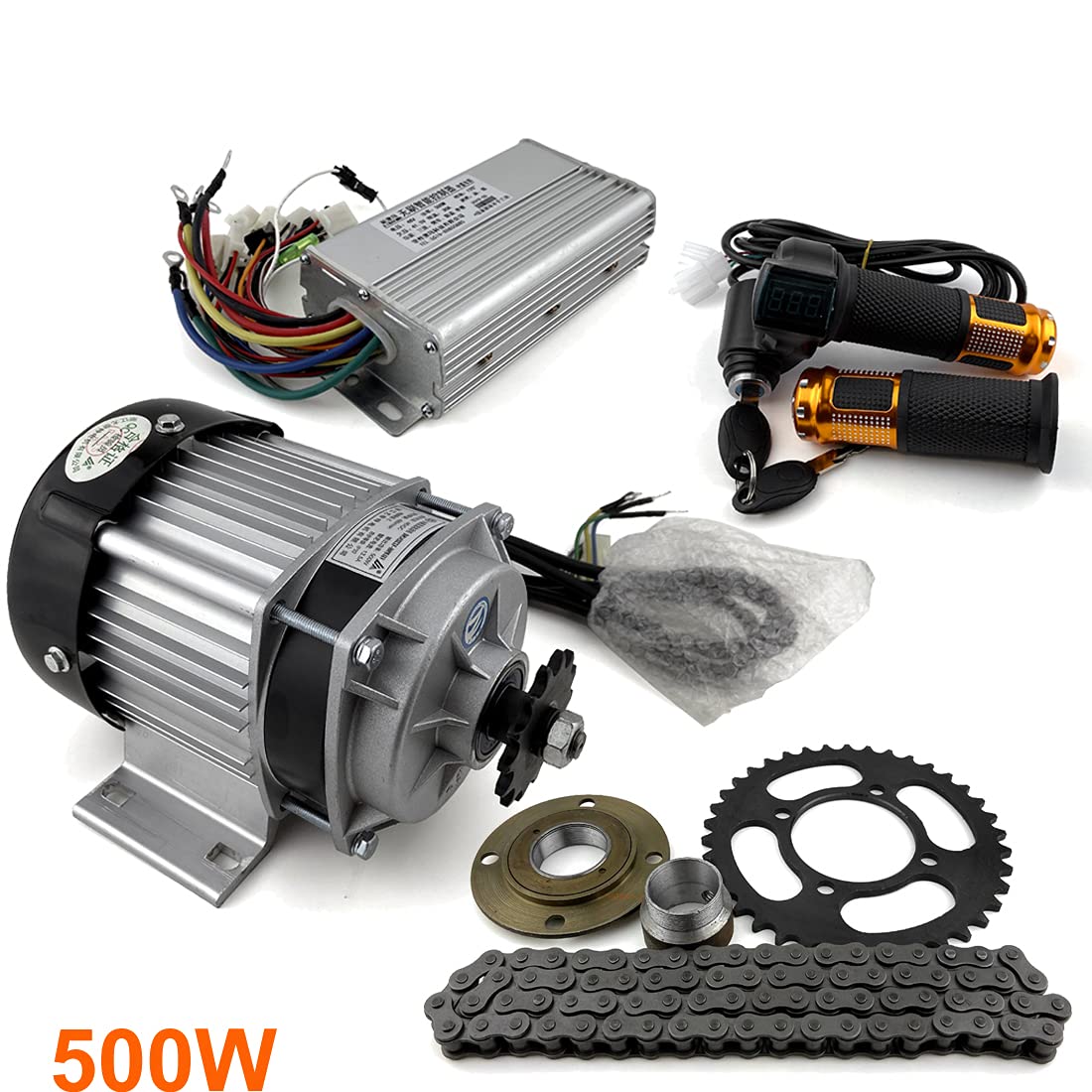 L-faster 48V 500W Cyclecar Bike Electric Engine Kit with Brushless DC Motor and Throttle Handle Grip with Power Key Lock