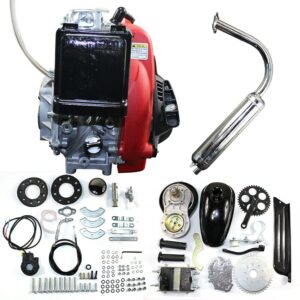 Motorized Bicycle Kit 49CC 4-Stroke Gas Petrol Bike Engine Air-Cooled System Single Cylinder Belt Drive Scooter Engine Conversion Kit for Normal 28” V Frame Bike and 26” ATV Bike (Belt type)