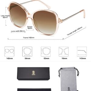 SOJOS Vintage Big Oversized Square Sunglasses for Women TR90 Frame Womens Shades Sunglasses SJ5097 with Crystal Brown Frame/Brown Grading Lens