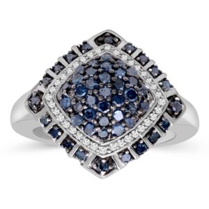 jewelexcess sterling silver blue & white 1 carat diamond ring for women| dual-colored ring band with round diamonds