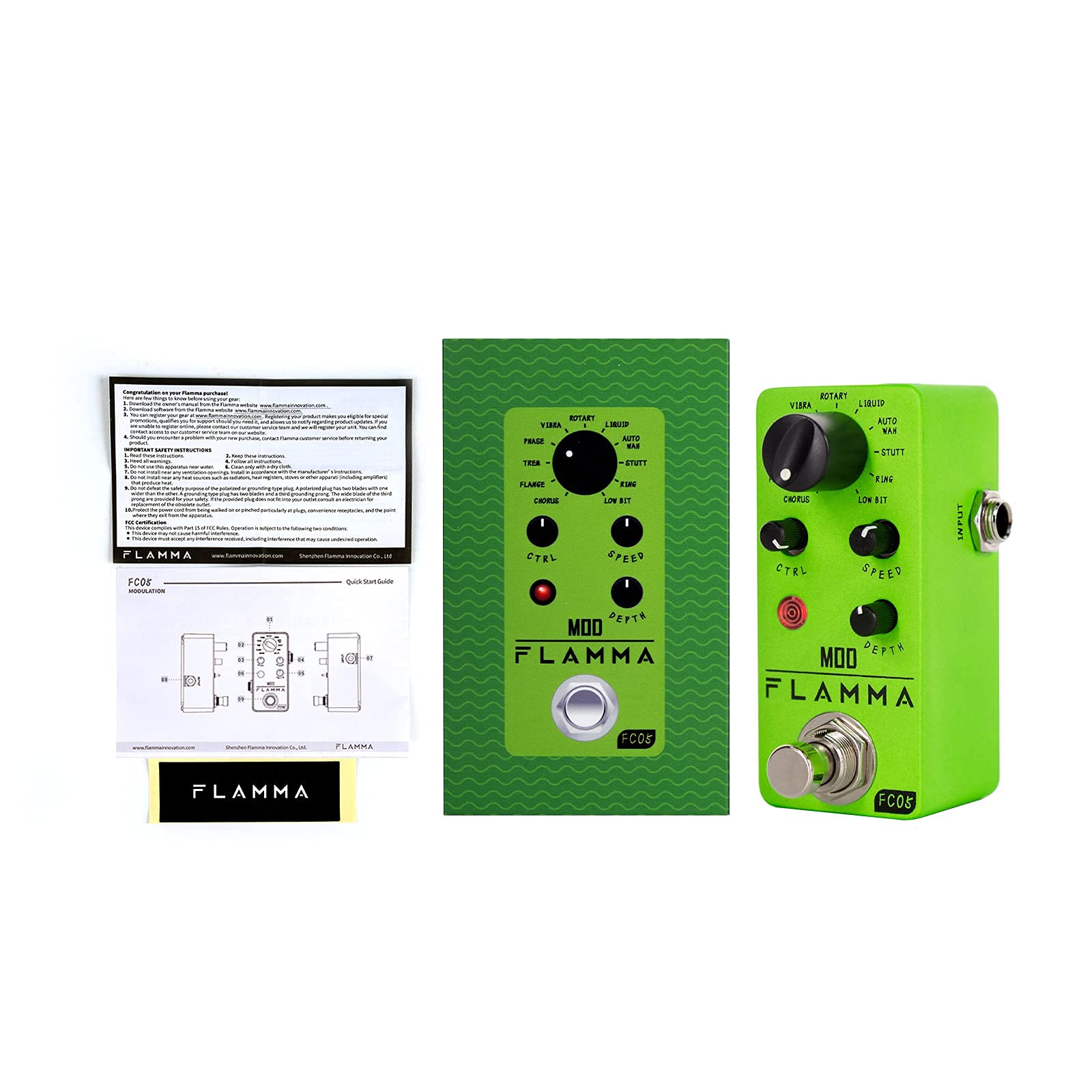 FLAMMA FC05 Mini Modulation Pedal with Chorus Flanger Tremolo Phaser Vibrato Rotary Liquid Autowah Stutter Ring LowBit