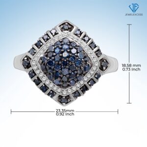 JEWELEXCESS Sterling Silver Blue & White 1 Carat Diamond Ring for Women| Dual-Colored Ring Band with Round Diamonds