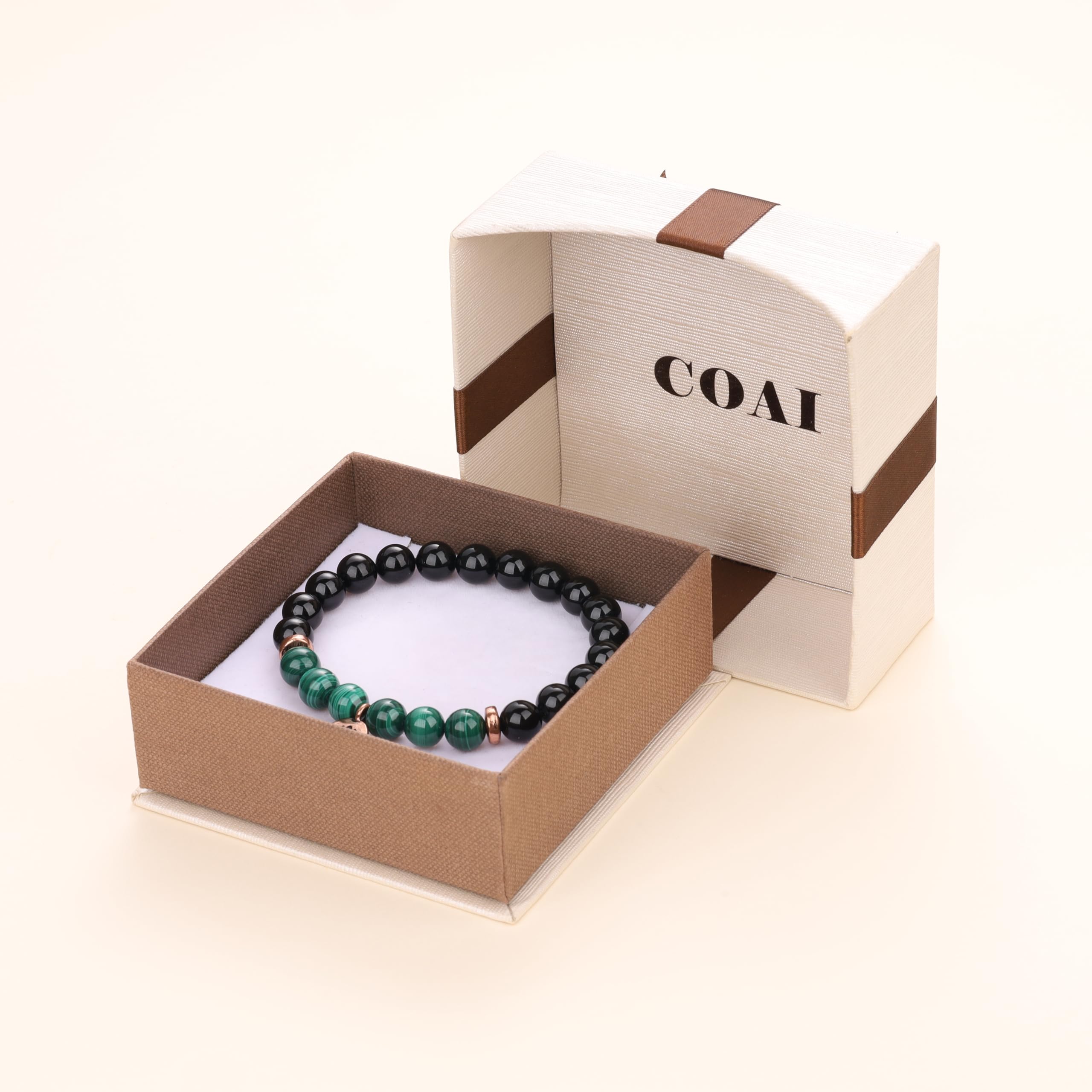 COAI Lotus Charm Black Tourmaline Malachite Stone Bracelet for Women