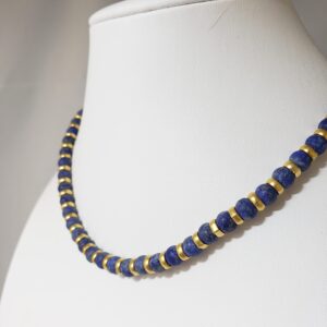 MUSEUM REPRODUCTIONS Lapis Lazuli Sumerian Beaded Necklace - 16" - Authentic Gemstone Choker - Made in USA