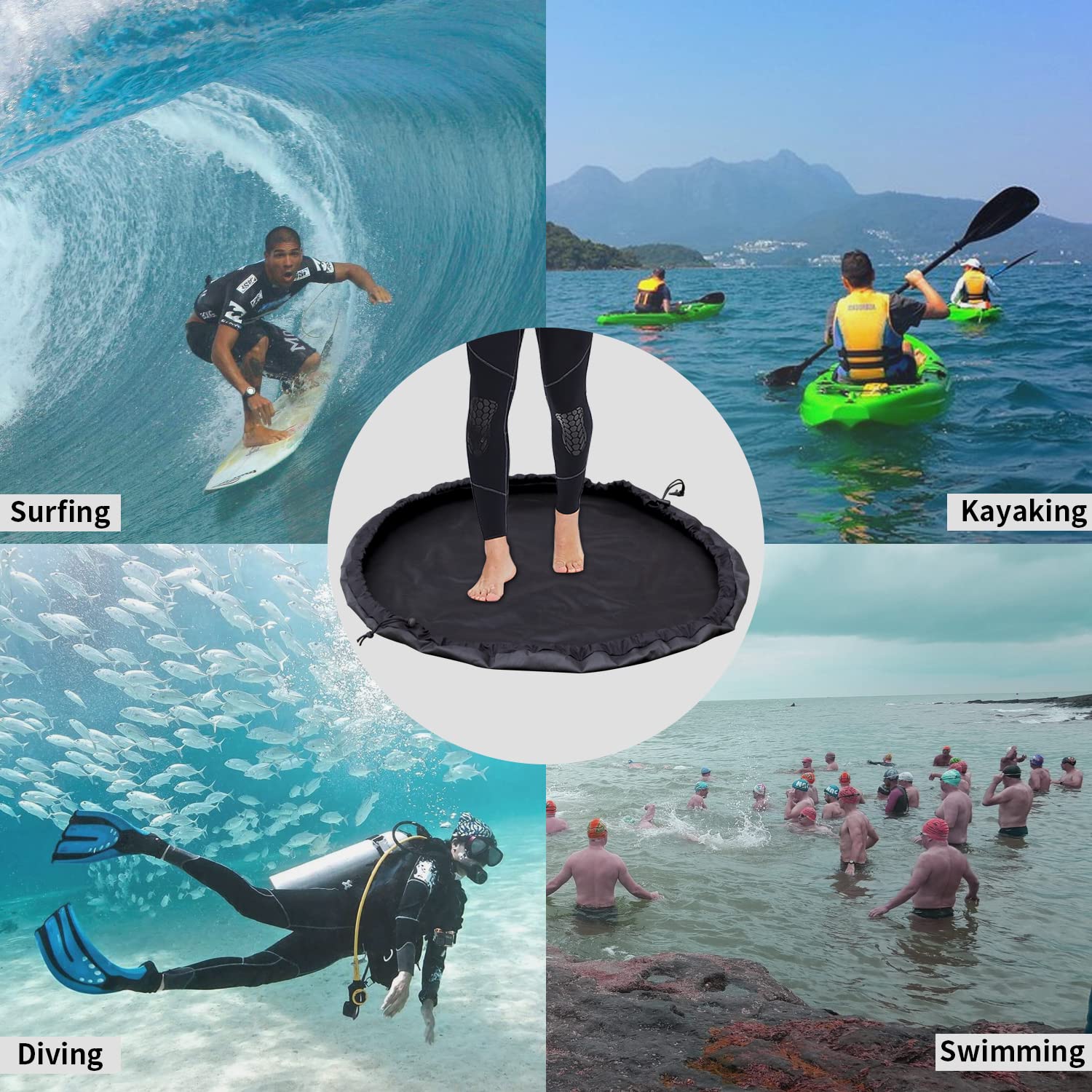 UCEDER 420D Durable Wetsuit Changing Mat/Waterproof Dry-Bag with Drawstring Closure,Surf Change Mat Perfect for Surfers, Beach, Swim,Boating