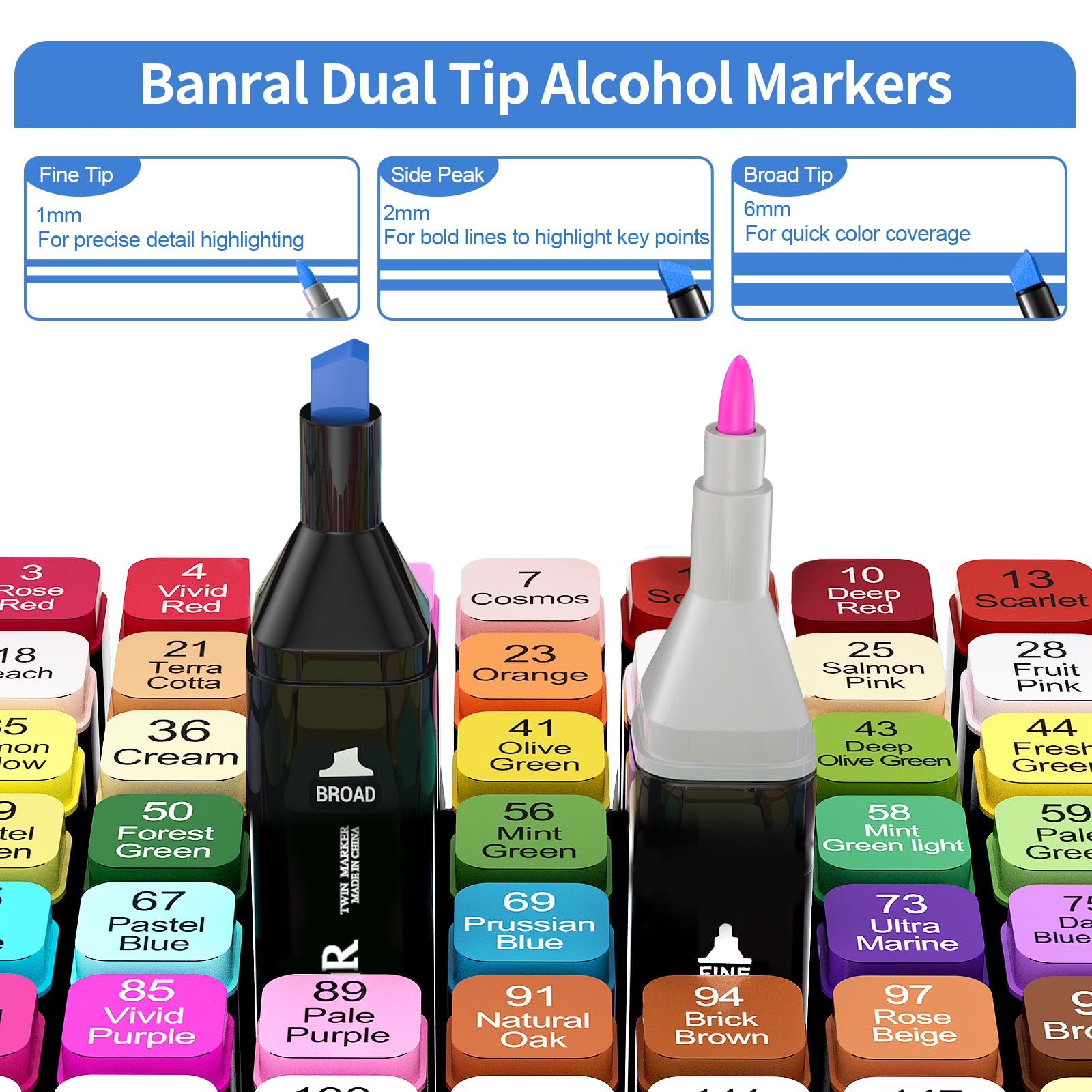 80 Colors Alcohol Based Markers, Banral Premium Dual Tip Artist Art Markers Set for Kids Adult Coloring Sketching Drawing Painting, Permanent Sketch Markers Pen with Carry Case