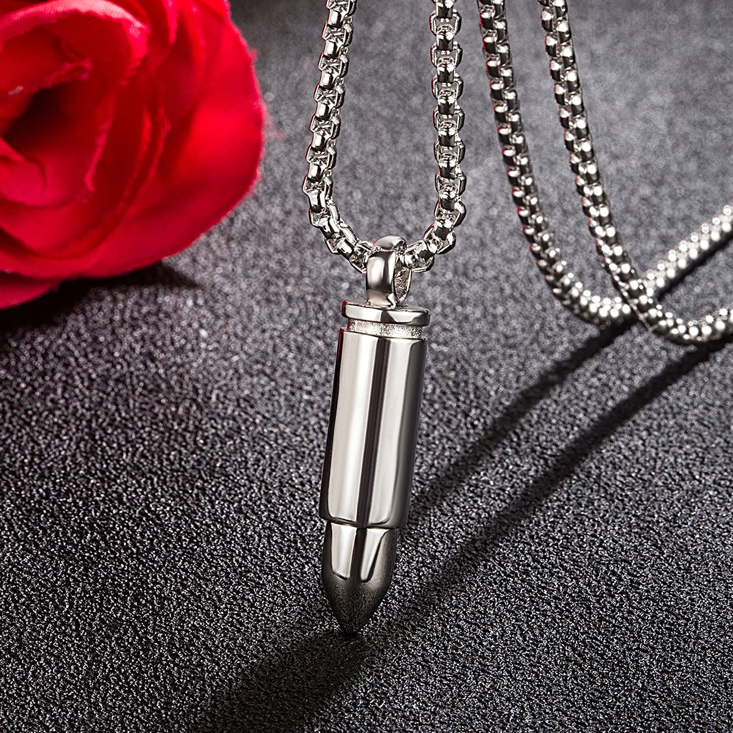 Dankadi Men & Women 925 Sterling Silver Bullet Pendant Can Be Opened for Memorial Necklace -Cremation Urn -Ashes Pendant Box Chain 18 "20" 22 "24" 26 "28" Jewelry Keepsakes (A style, 28)