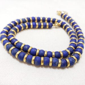 MUSEUM REPRODUCTIONS Lapis Lazuli Sumerian Beaded Necklace - 16" - Authentic Gemstone Choker - Made in USA