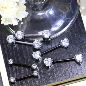 Ronbemo 3 Pairs Surgical Steel Nipple Ring CZ Straight Barbell Heart Rhinestone Nipple Studs Nipple Bar Body Piercing Jewelry for Women Black