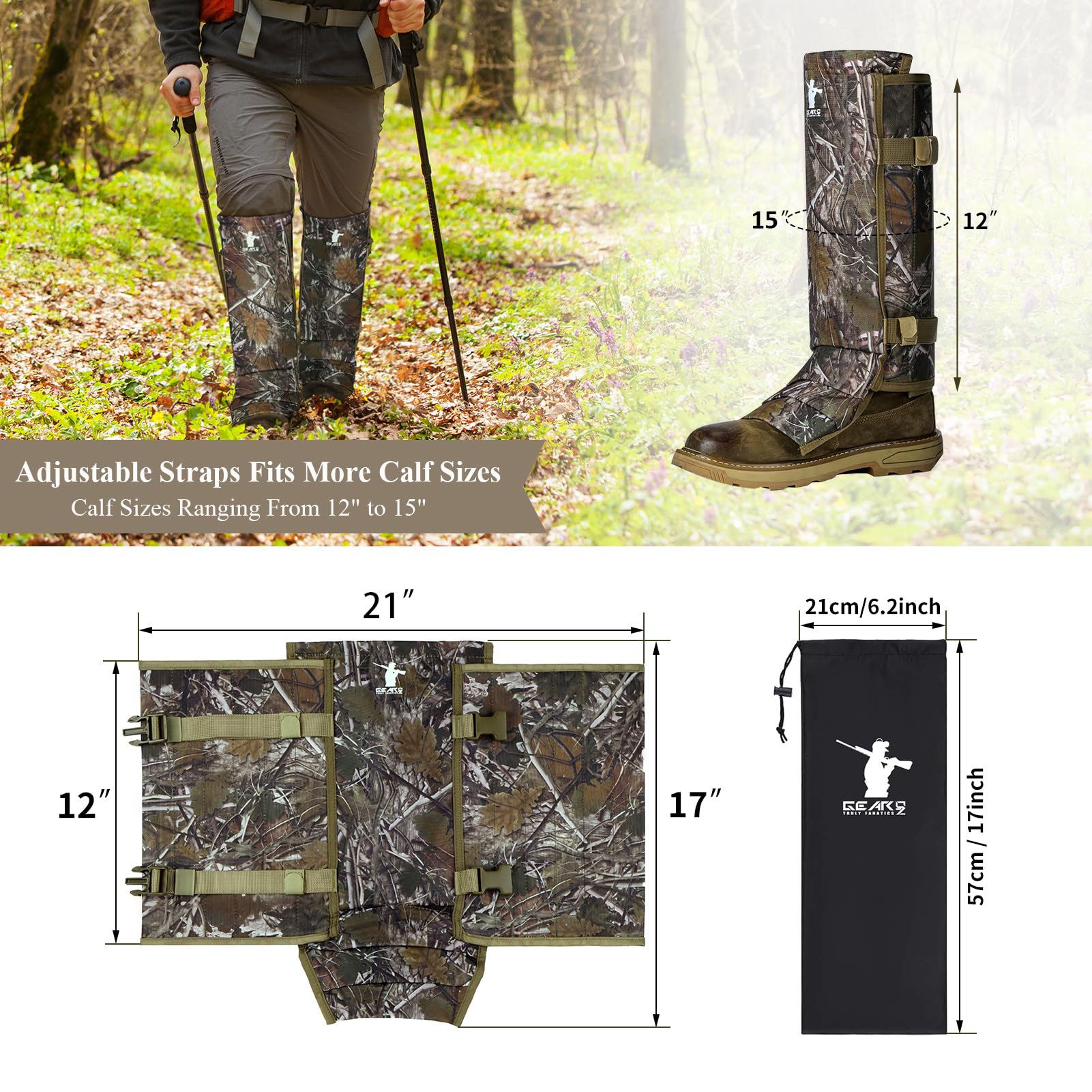 GearOZ Snake Gaiters Snake Chaps, Waterproof Lower Legs Snake Guards, Snake Bite Protective Gaiters, Anti-Snake Boots for Men/Women, Adjustable Size for Hunting/Hiking/Farm Working, Camo