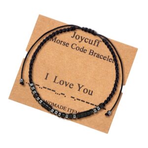 JoycuFF I Love You Cord Bracelets Morse Code Bracelets for Women Gift for Men Women Birthday Christmas inspiraional Motivational Encouragement Gifts Cord Wrap Black Stone Beads Bracelet