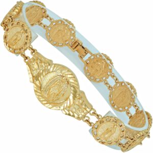 lifetime jewelry lady of guadalupe emblem link bracelet for men & women 24k gold plated (7)