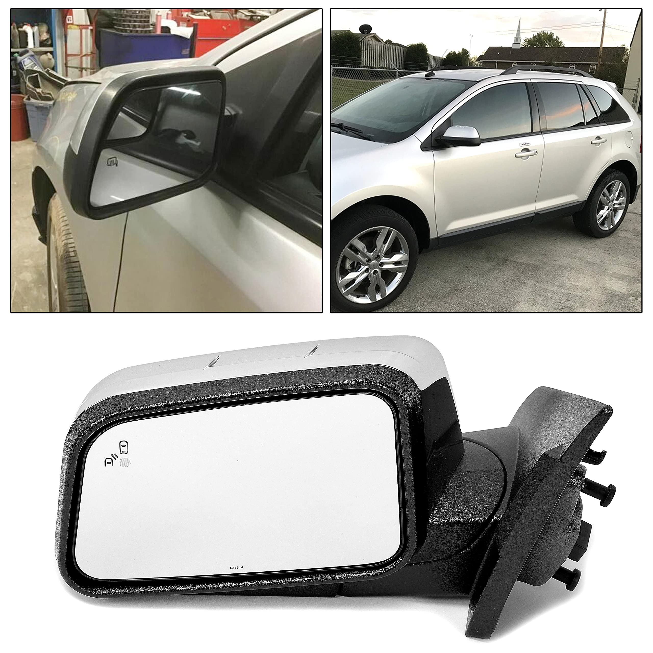 ECOTRIC Heated Power Mirror Puddle Light Compatible with 2011-2014 Ford Edge Replace for FO1320500 Memory Puddle Spotter W/Blind Spot Detection in Glass Left Driver Side