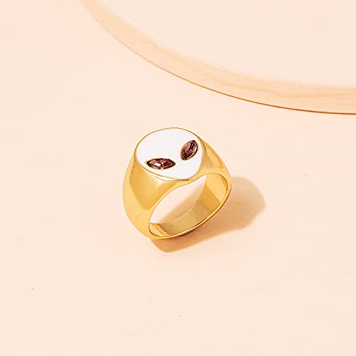 Colorful UFO Alien Ring Gold Band Rings Set for Women Couple CuteAlien Plain Enamel Stackable Finger Ring