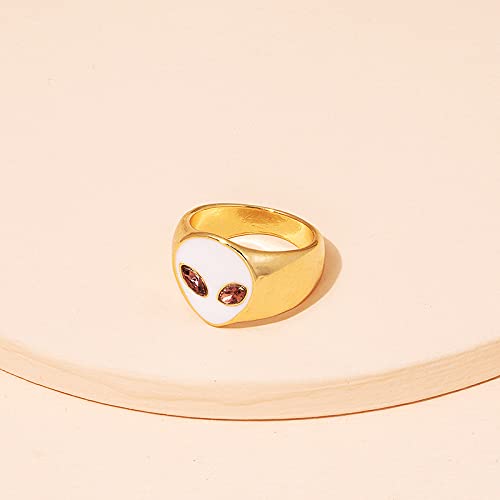 Colorful UFO Alien Ring Gold Band Rings Set for Women Couple CuteAlien Plain Enamel Stackable Finger Ring