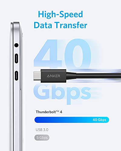 Anker Thunderbolt 4 Cable 2.3 ft, USB-C to USB C Cable, Supports 8K Display/40Gbps Data Transfer/100W Charging, for iPhone 15 Pro, MacBooks, iPad Pro (Intel Thunderbolt Certified), Monitor Connection