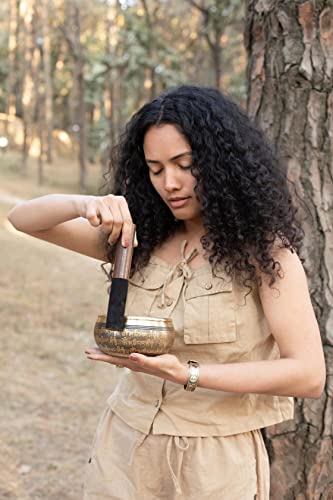 Large Tibetan Singing bowl Set - Bronze Style - Easy To Play - 5" Sound Yoga Bowl Mantra Design Mindfulness Meditation Healing Sound Gift By Himalayan Bazaar