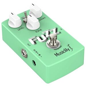 musiclily fuzz pedal, pro octave fuzz guitar pedal, dc 9v adapter powered true bypass for electric guitar and bass (green)