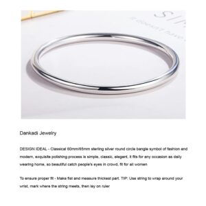 Meilanduo Solid 925 Sterling Silver 4MM Simple Plain Polished Round Circle Bangle Bracelets for Women (1x 60mm round circle bangle)