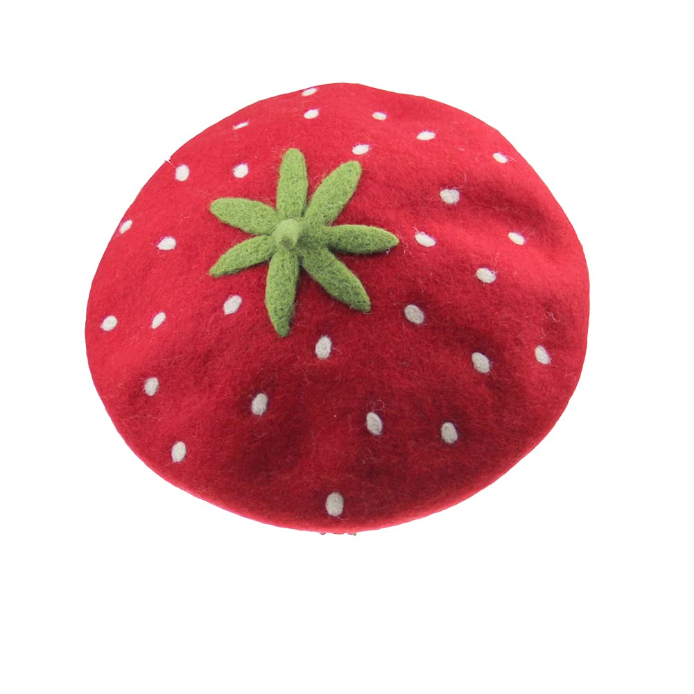 Zasy Wool Felt Strawberry Hat Handmade Casual Wool Beret Classic French Artist Beanies Cap for Women