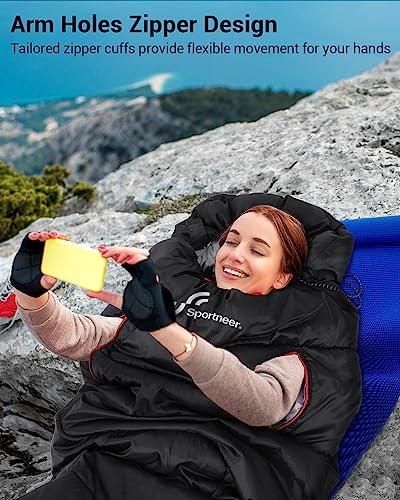 Sportneer Sleeping Bag - Wearable for Adults & Kids with Arm Zipper Holes in Cold & Warm Weather, Waterproof Portable Sleeping Bag for Camping, Hiking, Backpacking, Outdoor Travel