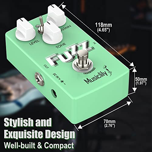 Musiclily Fuzz Pedal, Pro Octave Fuzz Guitar Pedal, DC 9V Adapter Powered True Bypass for Electric Guitar and Bass (Green)