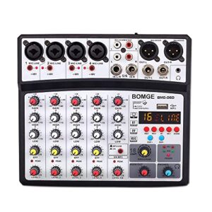 bomge 6 channel audio sound mixer - professional digital dj mixing console for live streaming, karaoke and stereo recording - with pc computer record playback/bluetooth/mp3/usb/48v /16 dsp echo