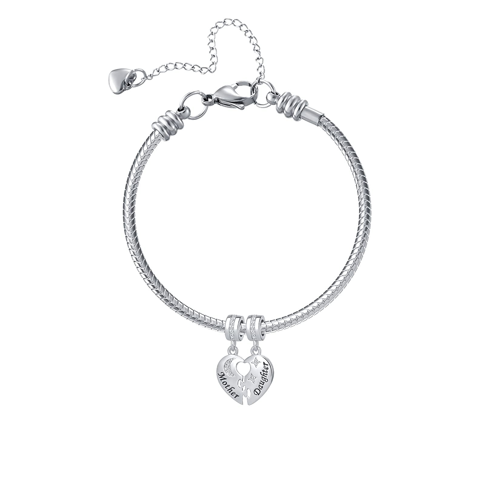 MZC Jewelry Mother and Daughter Heart Charm for Pandora Bracelets