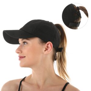 Cross Hat Womens Baseball Cap -Cross Ponytail Black