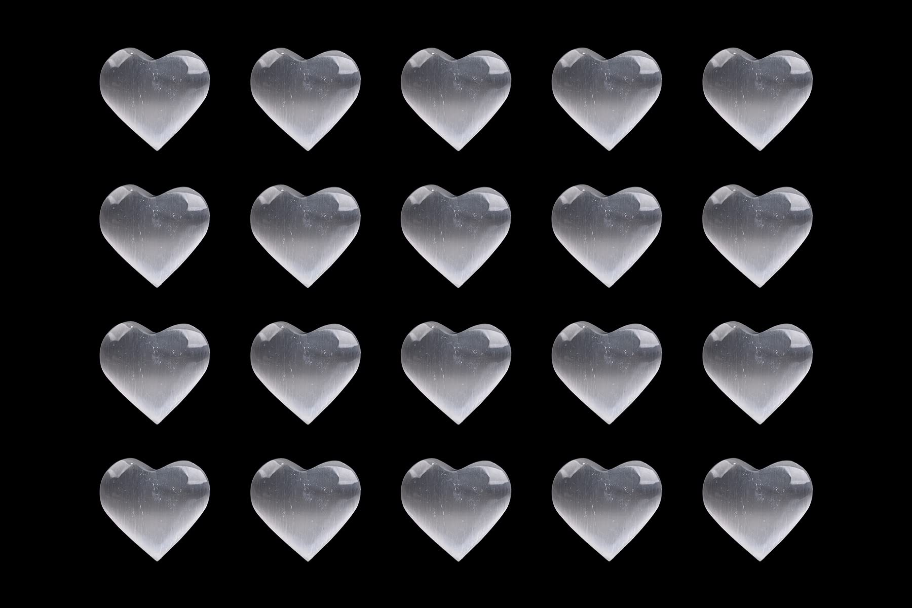 AMOYSTONE 20Pcs Selenite Crystal Heart Worry Stone 1.4-1.6" - Puffy Palm Pocket Heart Stone for Cleansing, Protection and Home Decoration Gift