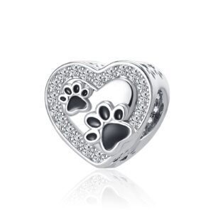 mzc jewelry black pawprint dog mom charm for pandora pet dog cat you left paw prints on my heart bead for women mom sister snake bracelets