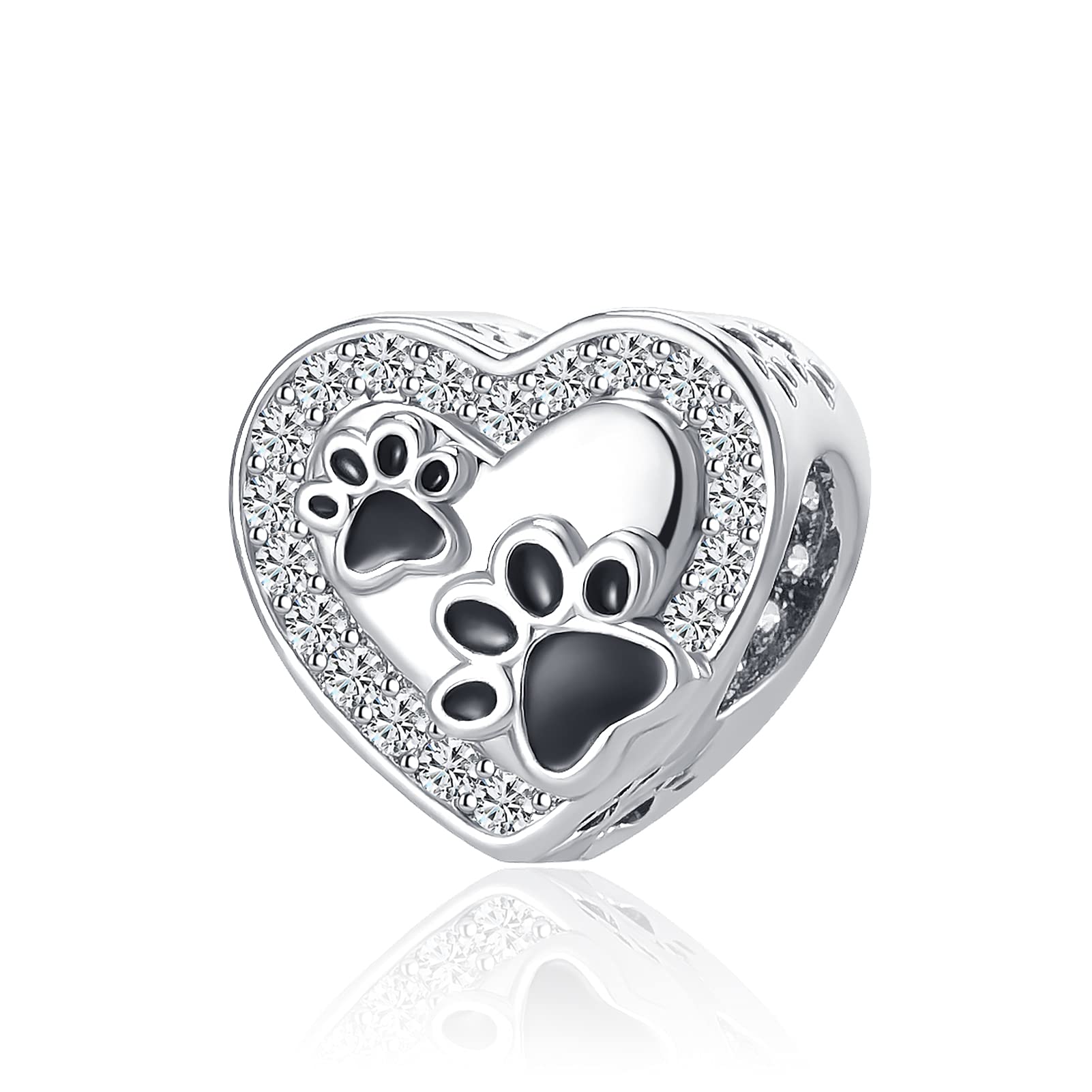 MZC Jewelry Black PawPrint Dog Mom Charm for Pandora Pet Dog Cat You left paw prints on my heart Bead for Women Mom Sister Snake Bracelets