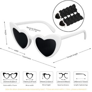 PHABULS 6 Pack Vintage Heart Shape Cat Eye Sunglasses for Women Girl Bulk Retro Goggles for Bridal Bachelorette Party (5 Black + 1 White)