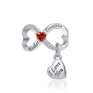 MZC Jewelry Mother and Daughter Infinity Heart Charm for Pandora Bracelets I Love You Red Crystal Bead