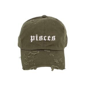 DSY Lifestyle Pisces Lowercase Vintage Distressed Baseball Cap - Unisex Embroidered Distressed Baseball Hat (OLIVE)