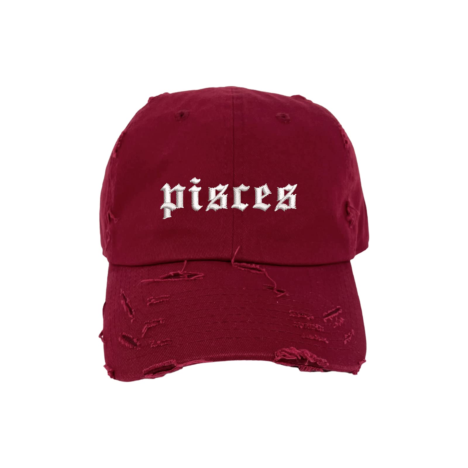 DSY Lifestyle Pisces Lowercase Vintage Distressed Baseball Cap - Unisex Embroidered Distressed Baseball Hat (OLIVE)