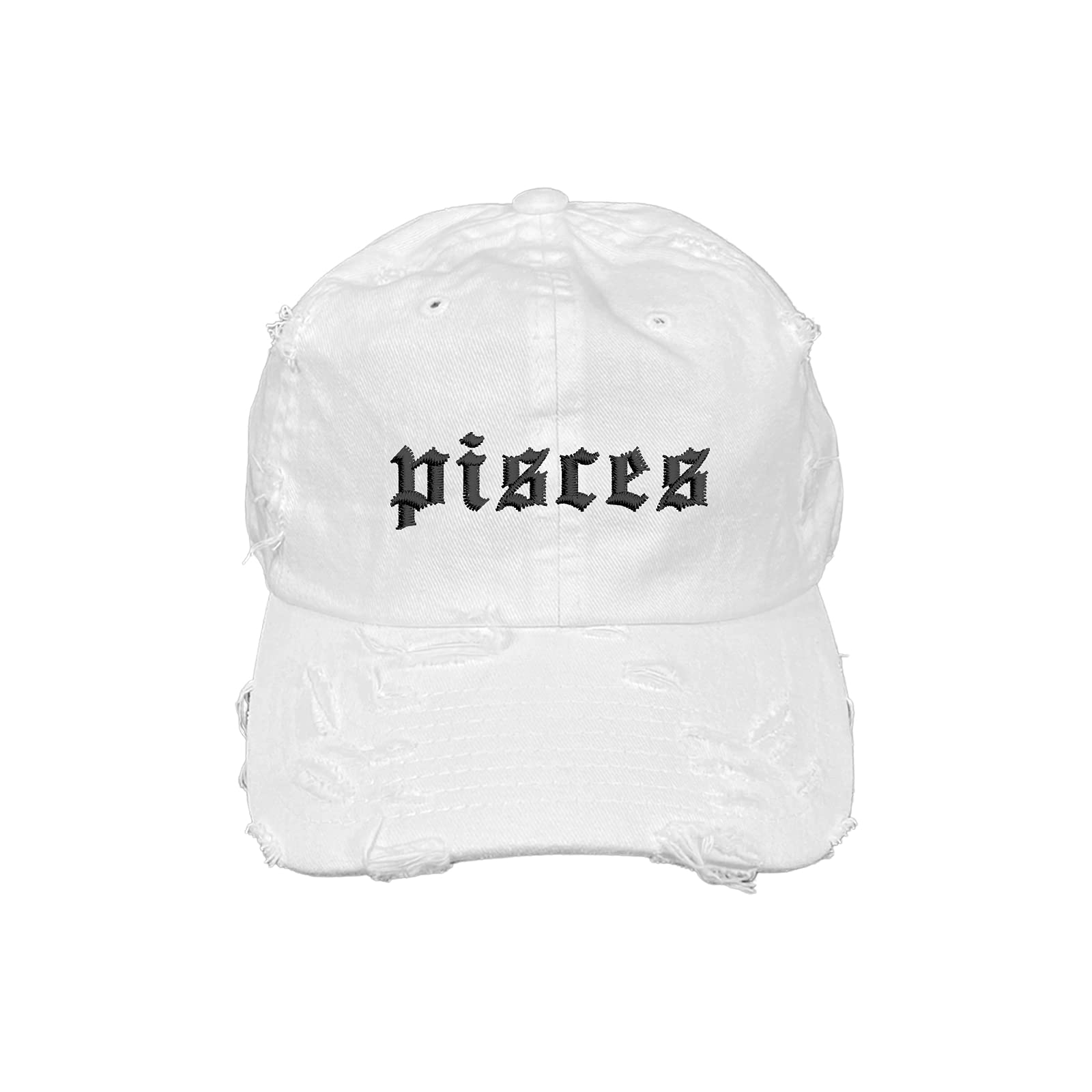 DSY Lifestyle Pisces Lowercase Vintage Distressed Baseball Cap - Unisex Embroidered Distressed Baseball Hat (OLIVE)