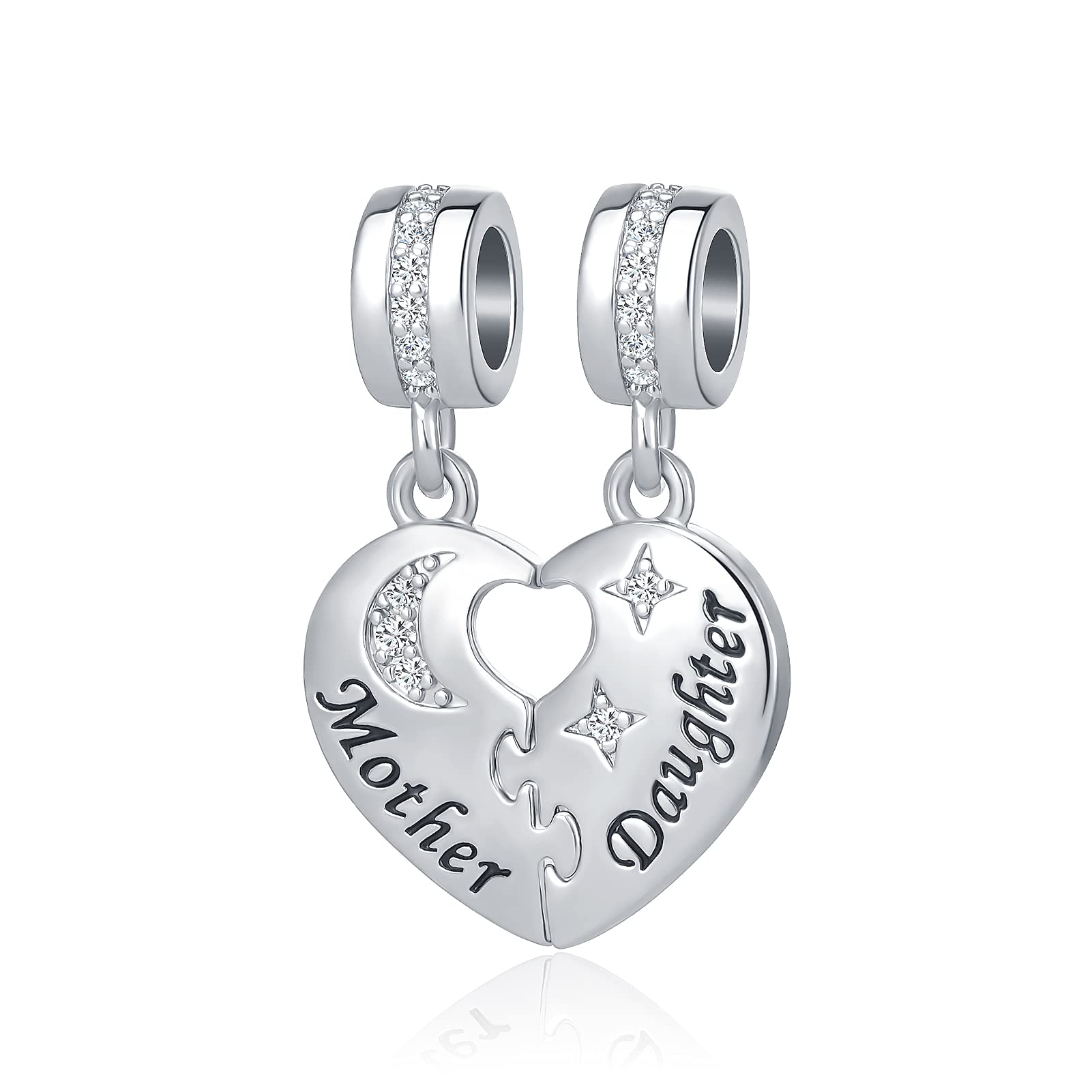 MZC Jewelry Mother and Daughter Heart Charm for Pandora Bracelets