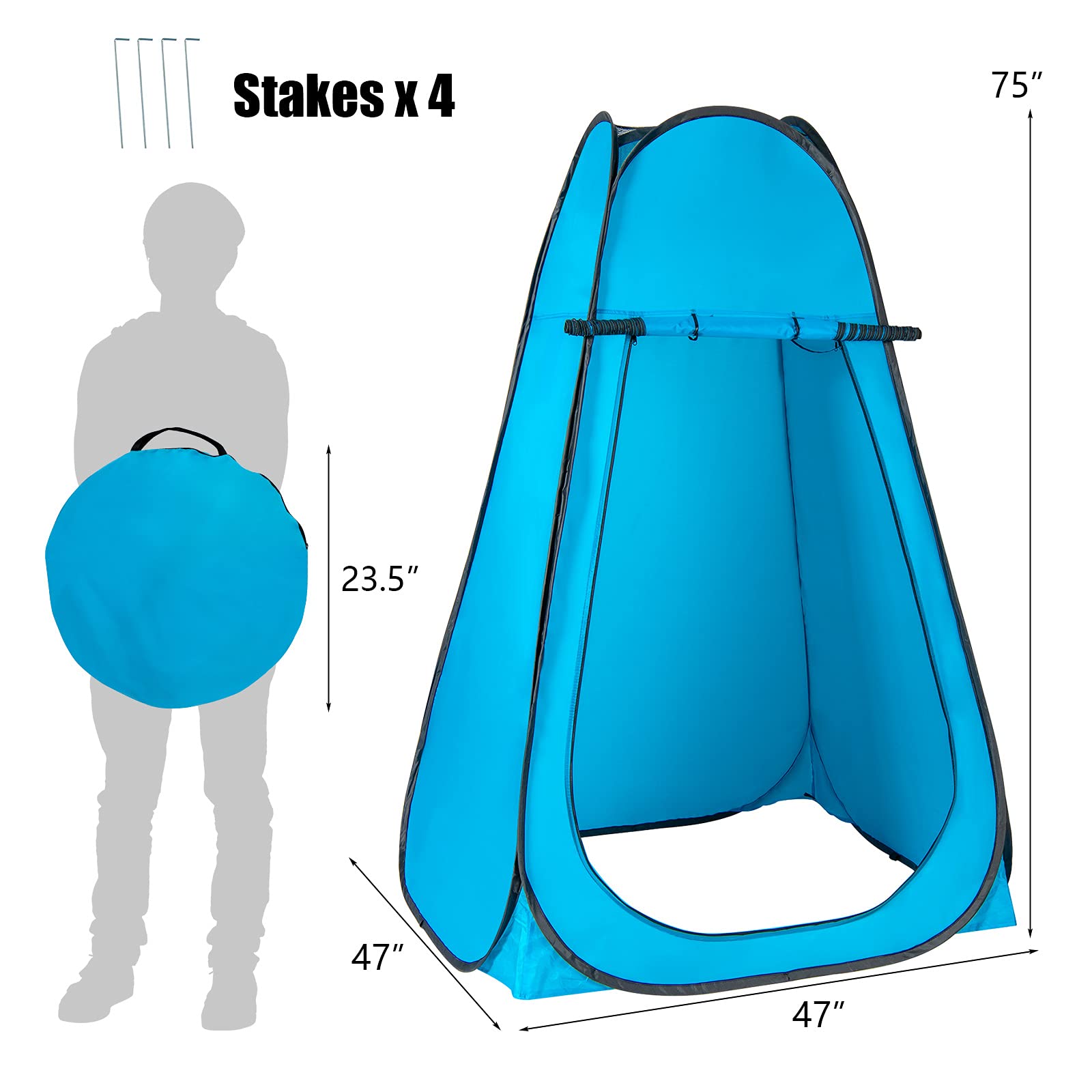 Giantex Pop-up Privacy Tent, Shower Tent Portable Changing Room w/Carry Bag, Camping Toilet Bathroom, Privacy Shelter for Camping & Beach, Outdoor Dressing Room Sports Tent, Extra Large (Blue)